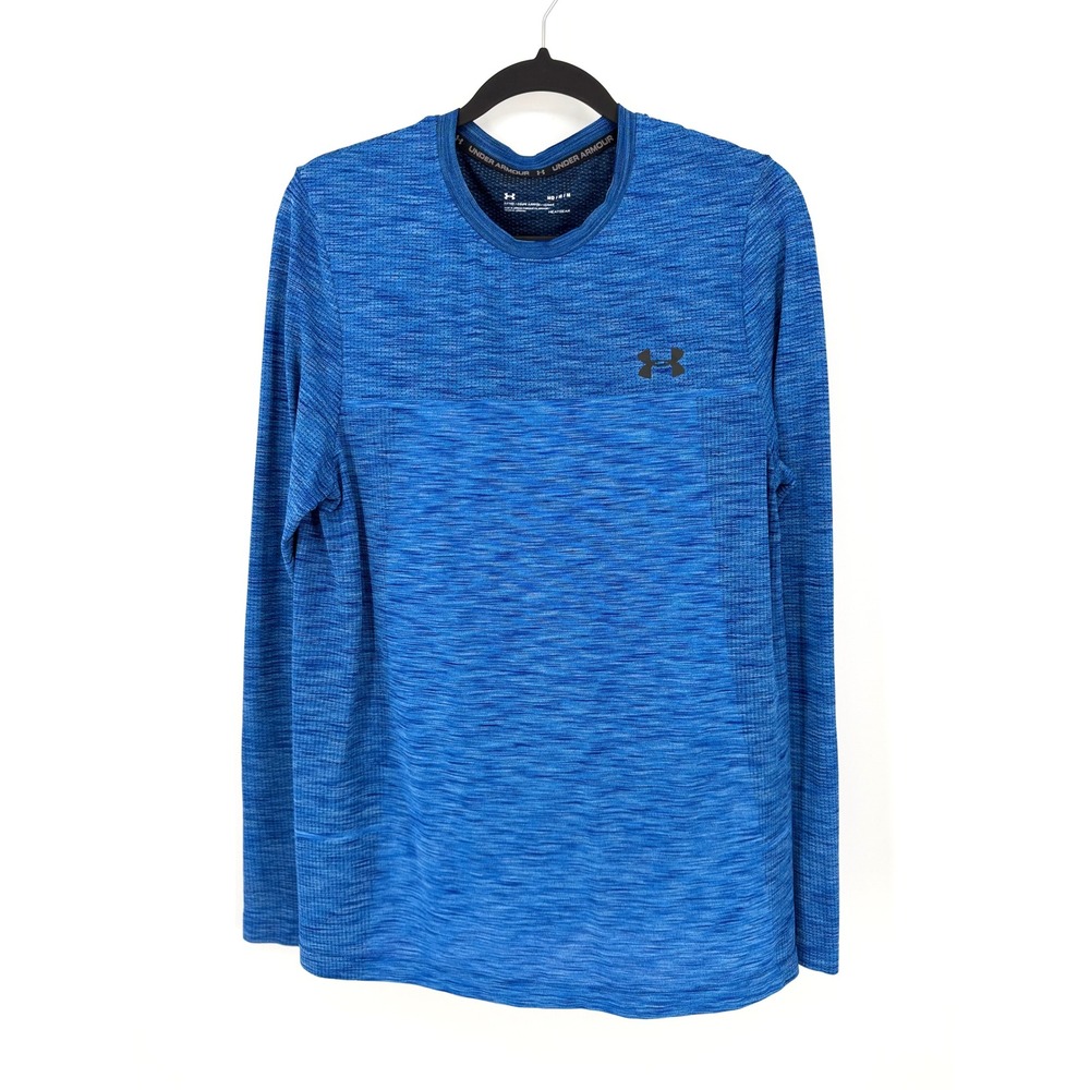Under Armour Shirt Mens Medium Blue Long Sleeve HeatGear Fitted Space Dye Marl